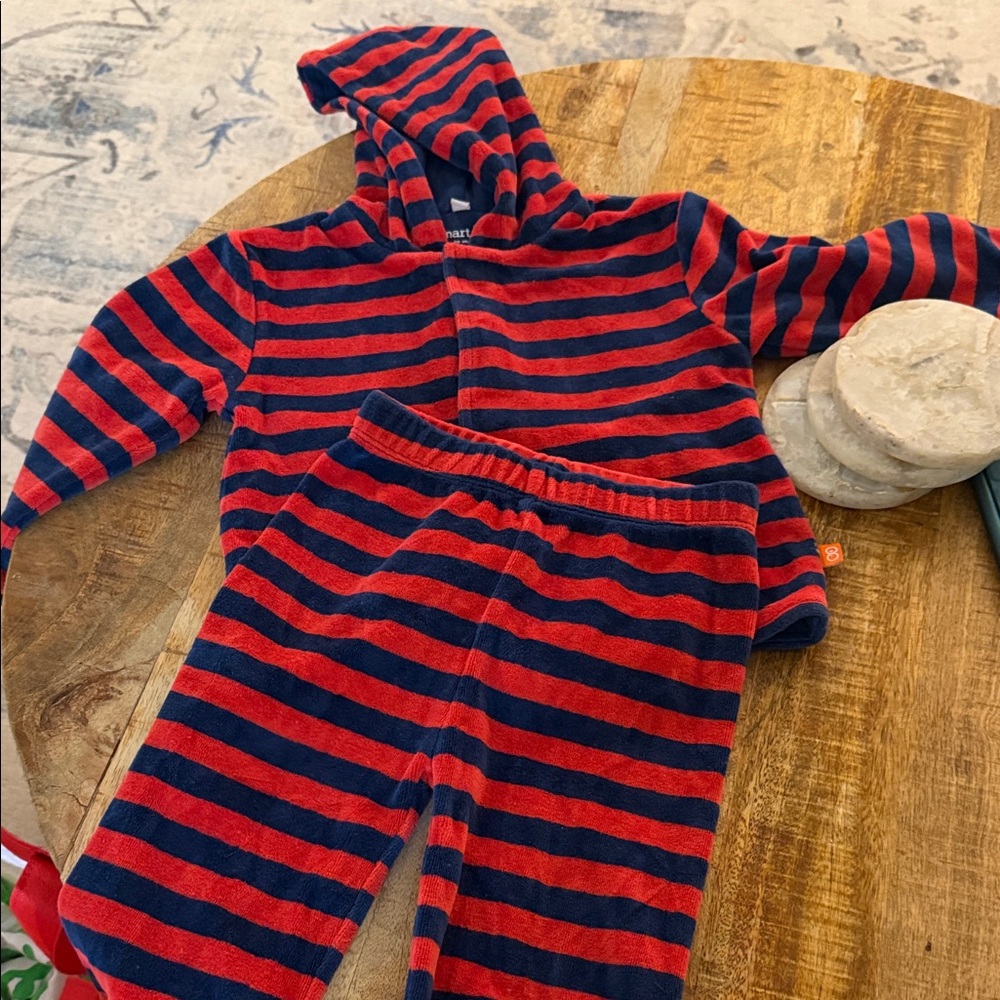Magnificent Baby Red and Blue Striped Kids Matching Set